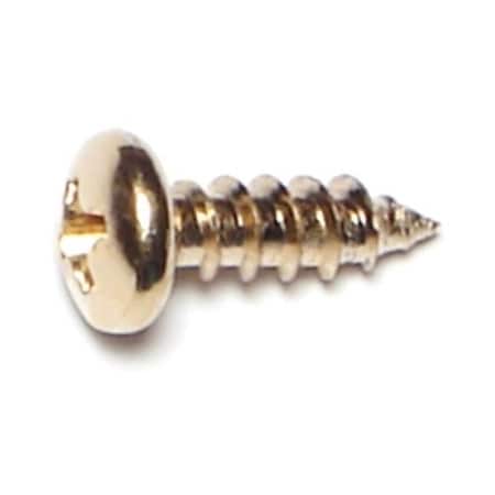 Midwest Fastener Sheet Metal Screw, #8 x 1/2 in, Brass Plated Steel Pan Head Phillips Drive, 50 PK 64144